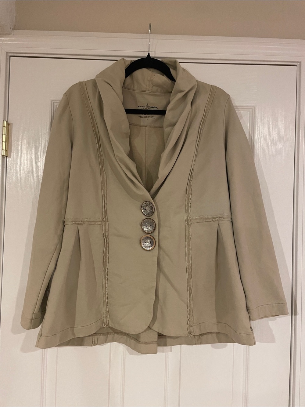 Neon Buddha  Draped-Collar Jacket with Decorative Buttons